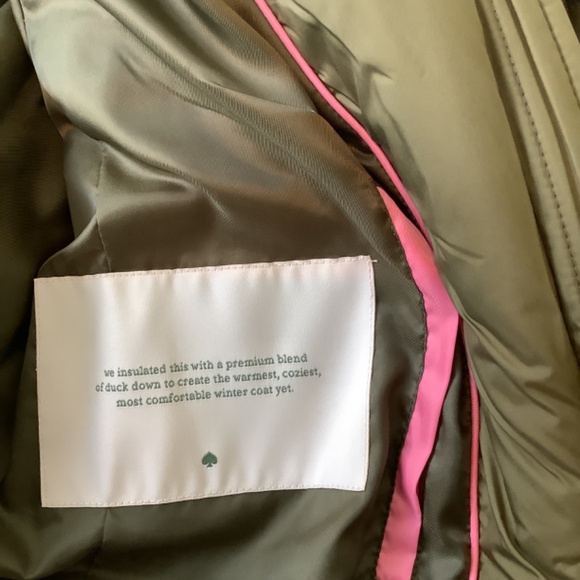 kate spade New York Faux Shearling Trim Down & Feather Fill Coat in Olive XL - Picture 10 of 13